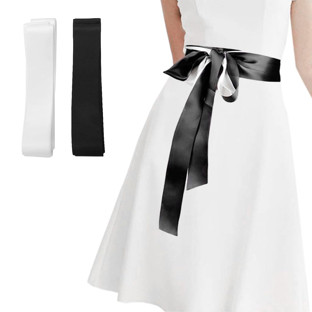 PALAY Chiffon Sash Belts Black and White Set of 2pcs Chiffon Sash Belts Luxury Silk-touch Waist Belt Dress Sash Belt for Dresses, Blouses, Evening Dress, 1.5 inches x 125 inches PALAY Chiffon Sash Belts Black and White Set of 2pcs Chiffon Sash Belts Luxury Silk-touch Waist Belt Dress Sash Belt for Dresses, Blouses, Evening Dress, 1.5 inches x 125 inches